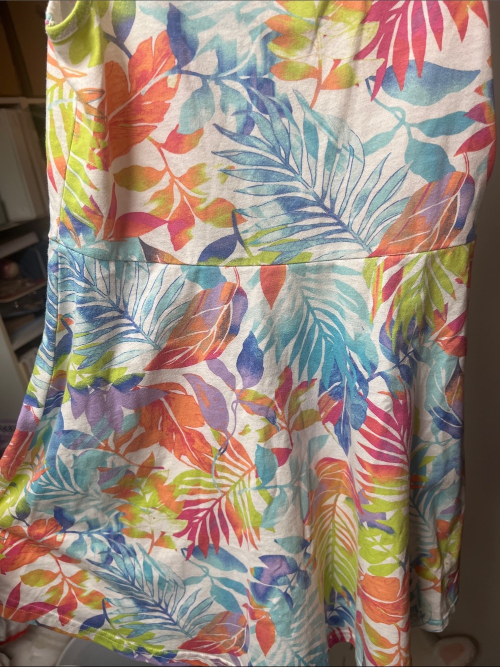 Girls Tropical Leaf Print Tank Dress - Multicolor - Picture 3 of 3